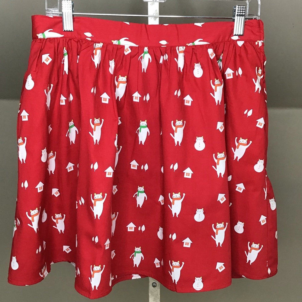 ModCloth Holiday Mini Skirt in Red Cats - Picture 2 of 8